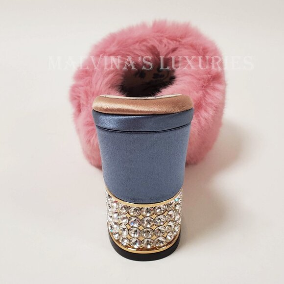 GUCCI SHOES CANDY SATIN AND FAUX FUR MULES CRYSTAL HEEL sz IT 35.5 US 5.5 - Picture 9 of 16